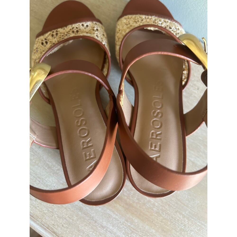 Aerosoles Women’s Woven Platform Sandals – Brown Leather, Gold Buckle, Size 9, - Picture 7 of 11